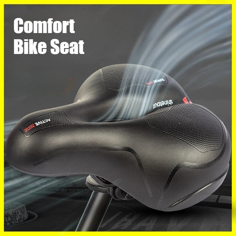 Comfort Bike Seat for Women Men, Wide Bicycle Saddle Replacement Memory Foam Padded Soft Bike Cushion with Shock Absorbing Universal Fit for Indoor/Ou