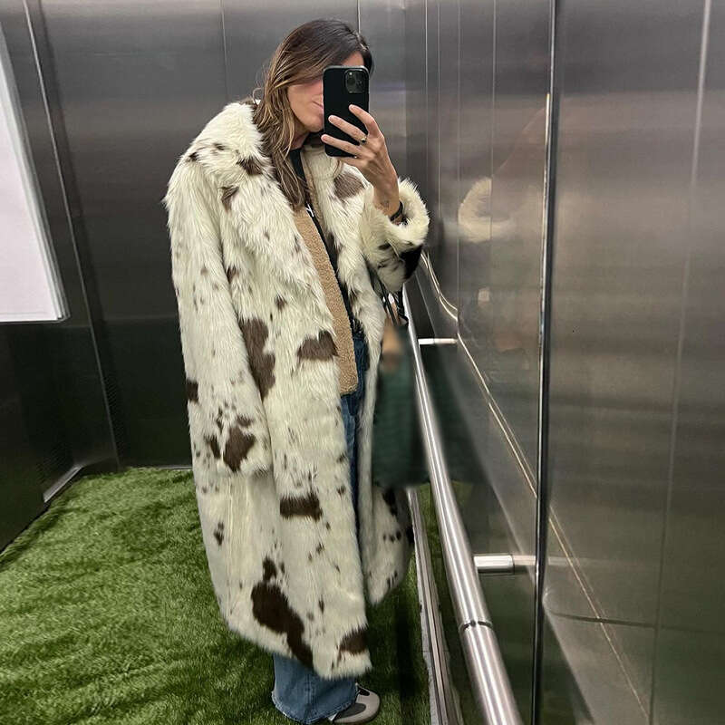 Long Faux Autumn Winter Fashion Eco-Friendly Fur Elegant Simple Coat