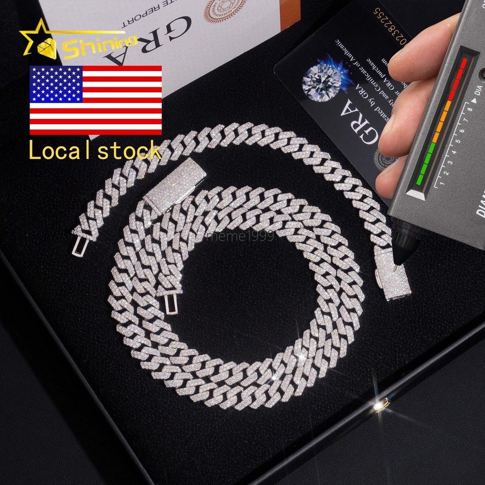 Local Stock Fast Shipping 10mm 925 Silver Iced Out Hip Hop GRA Certificate Moissanite Cuban Link Chain