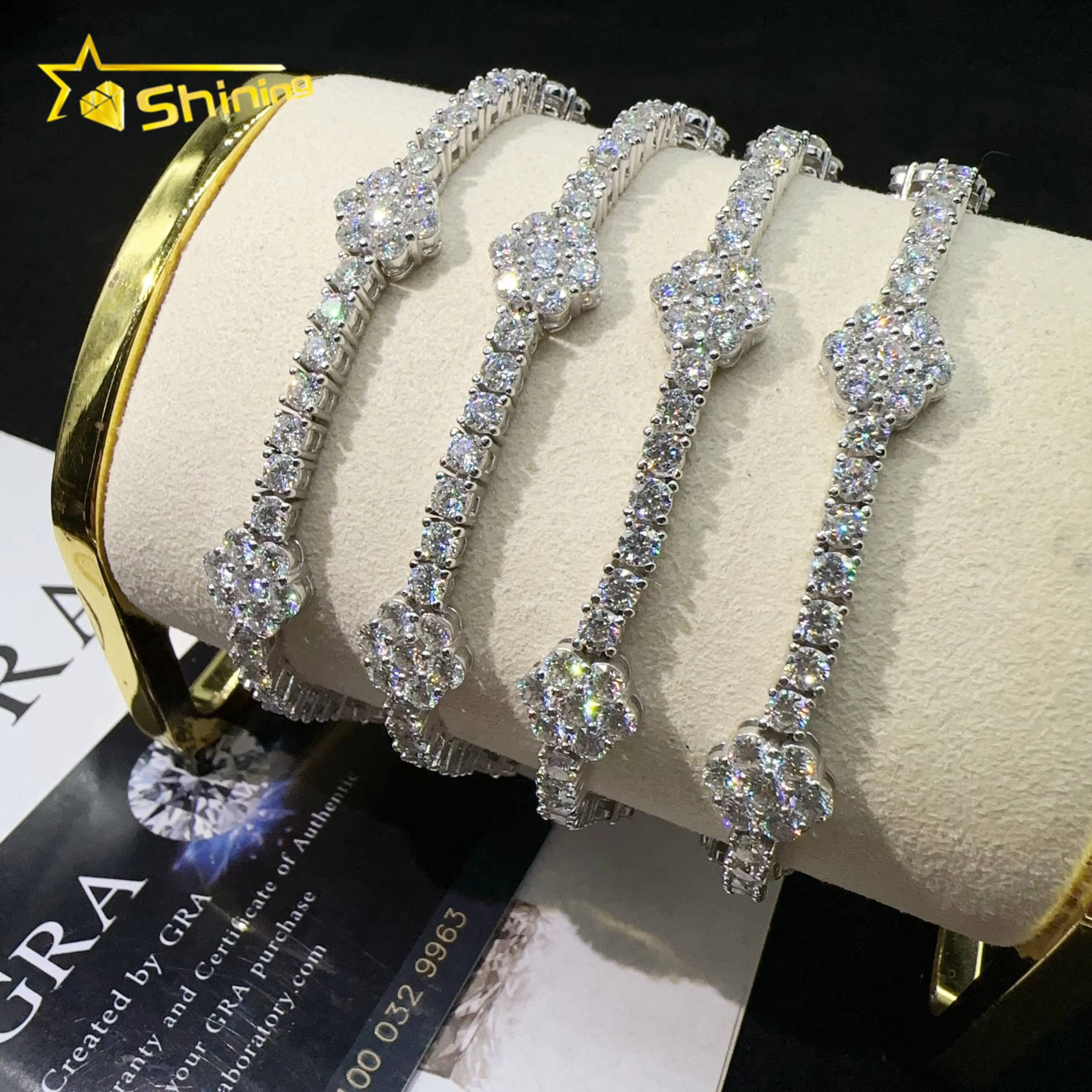 Wholesale Price Tennis Flower Bracelet Silver 925 Lab Diamond Vvs Moissanite Hip Hop Iced Out Jewelry Tennis Chain Bracelet