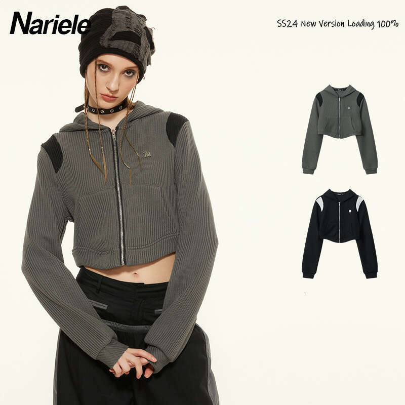 Heyhenry Early Spring Lazy Style Platinum N-Logo Metal Label Hot Girl Short Cardigan Hooded Sweatshirt New Arrival B5