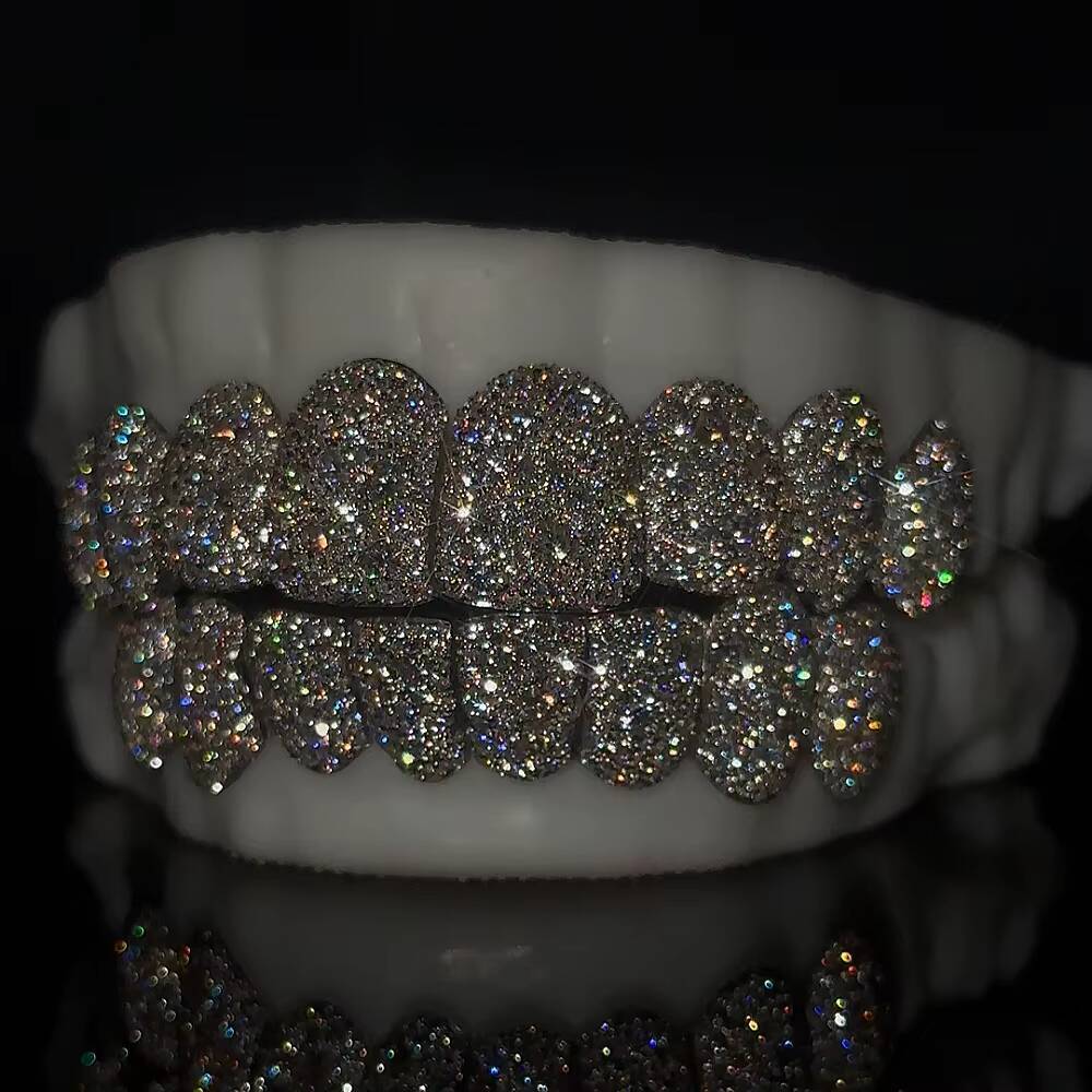 Mosaic Vvs Moissanite Diamond 925 Silver Grillz Custom Teeth Grillz