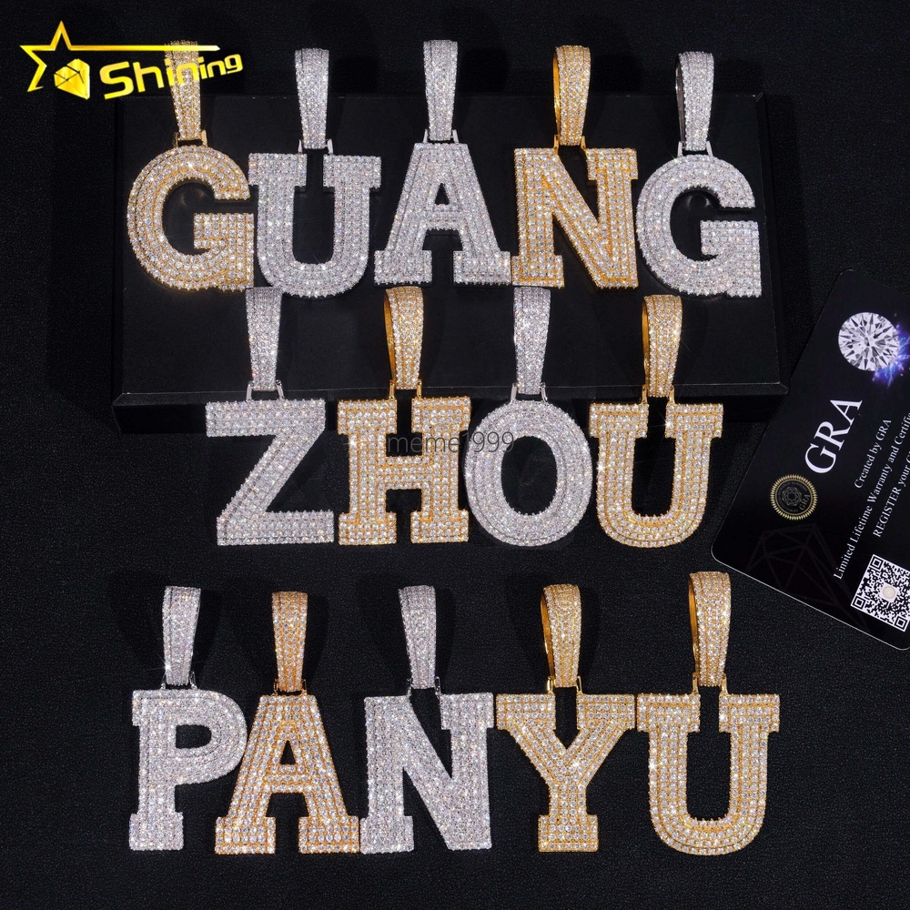 Wholesale Pass Diamond Tester Moissanite A-Z Initial Pendant 925 Sterling Silver Iced Out Jewelry Hip Hop Letter Pendant for Men