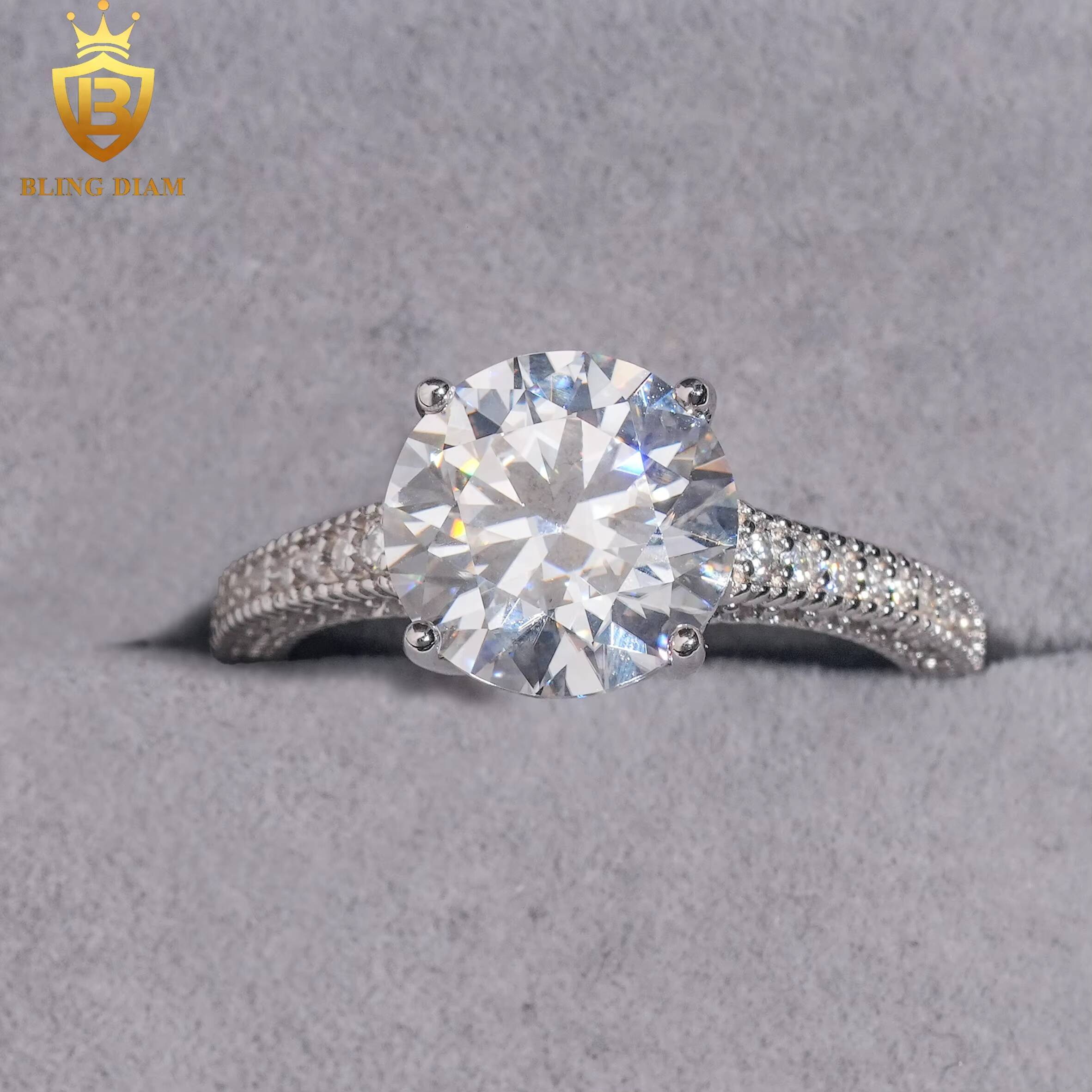 Women Jewelry Engagement Ring 925 Silver VVS Moissanite Diamond Round Cut 10mm Wedding Rings Gift