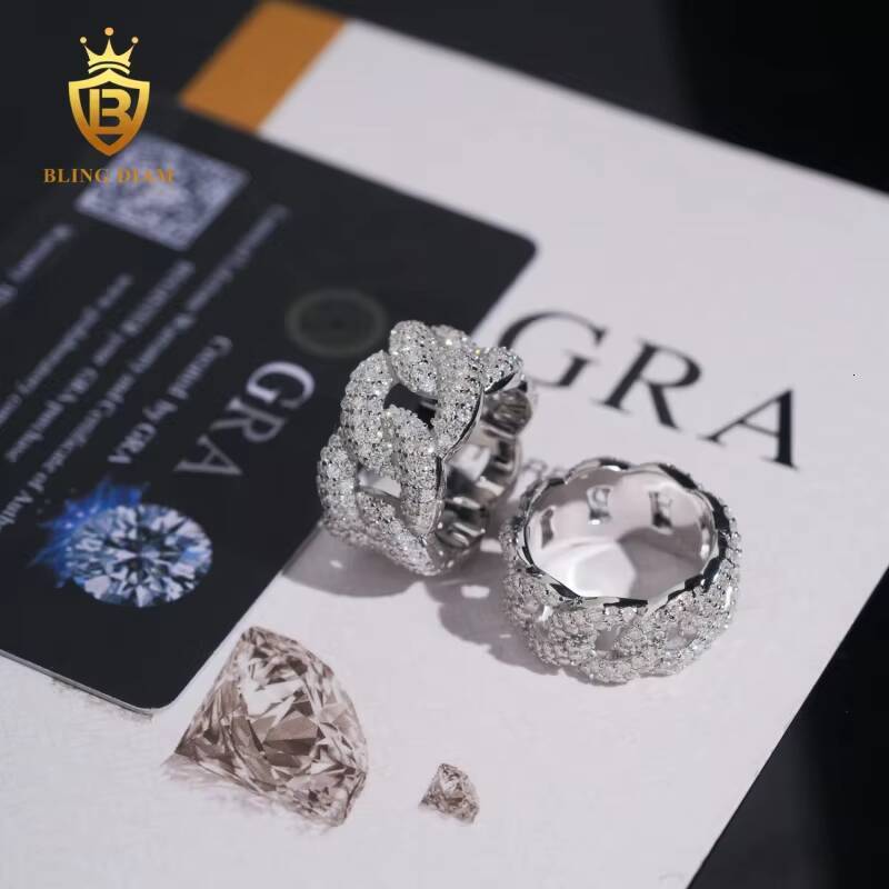 Factory Direct Pass Diamond Tester Hip Hop Jewelry 925 Silver Iced Out VVS Diamond Moissanite Cuban Ring