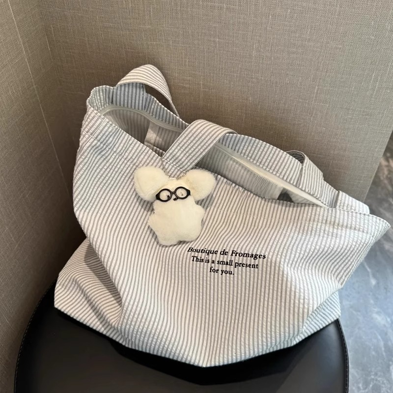 2025 Autumn Large Capacity Canvas Bag New Casual Stripe Lazy Simple Commuting Handbag Women's Shoulder Bag Women's Crossbody Bag Designer Ba