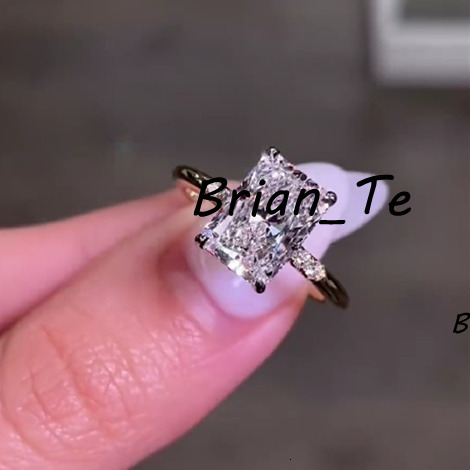 Luxury Moissanite Ring 14k/18k Solid Gold Hidden Halo 2.5ct Radiant 3 Pave VVS Moissanite Engagement Ring for Women