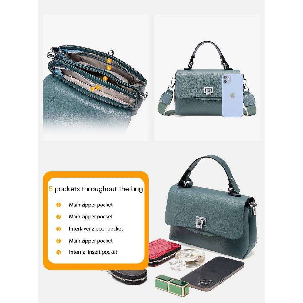 Zency Women Genuine Leather Top-handle Bag Envelope Bags Designer Shoulder Handbag Elegant Crossbody For Ladies