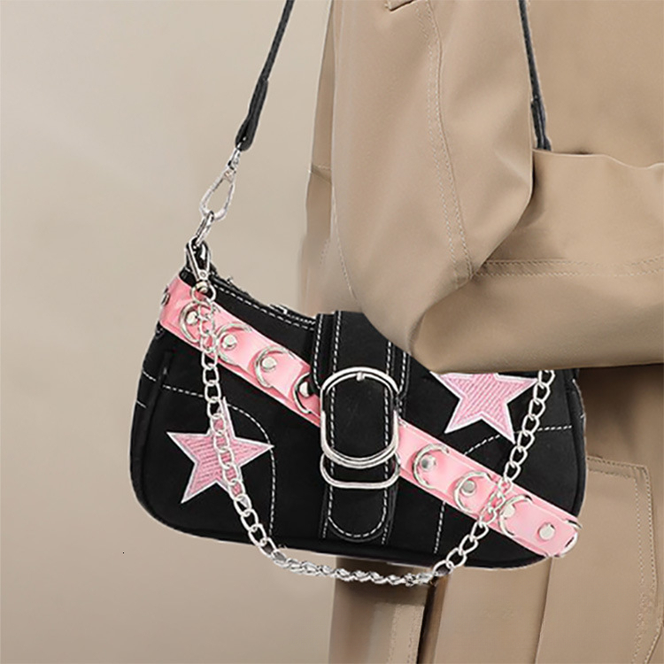 Sweet and cool girl's niche design for autumn 2025 matte shoulder bag patch color pink star shaped bag for women crossbody bag designer bag for w