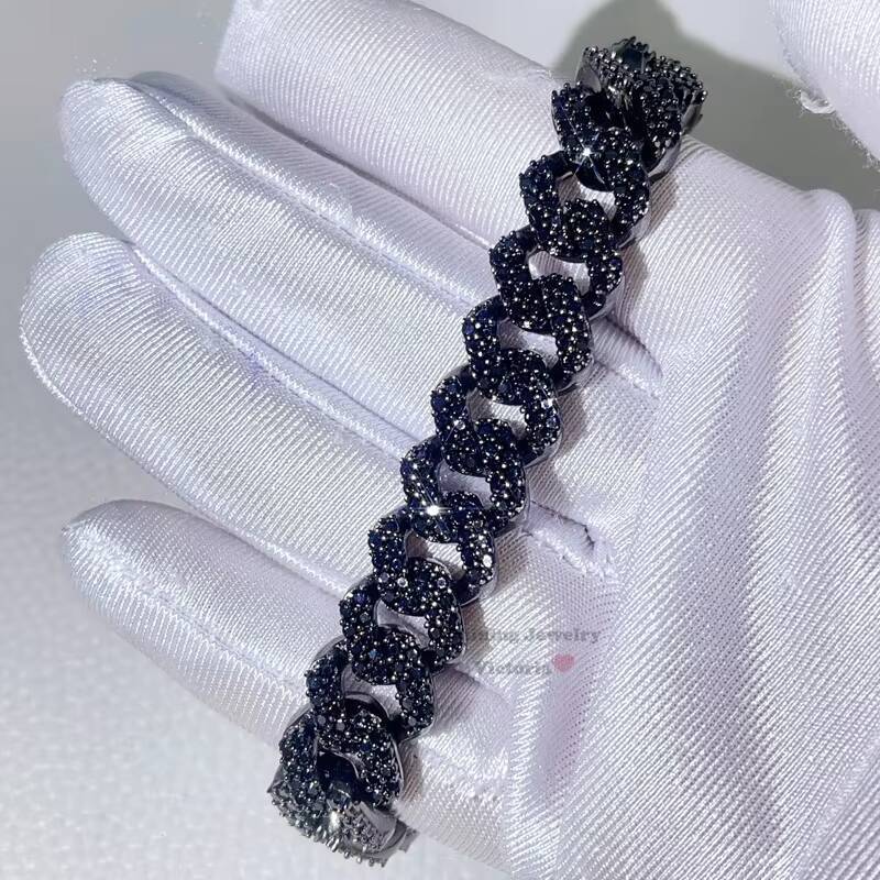 Guangzhou Shining Jewelry Black Gold Sterling Silver 13MM Iced Out Black Moissanite Cuban Bracelet