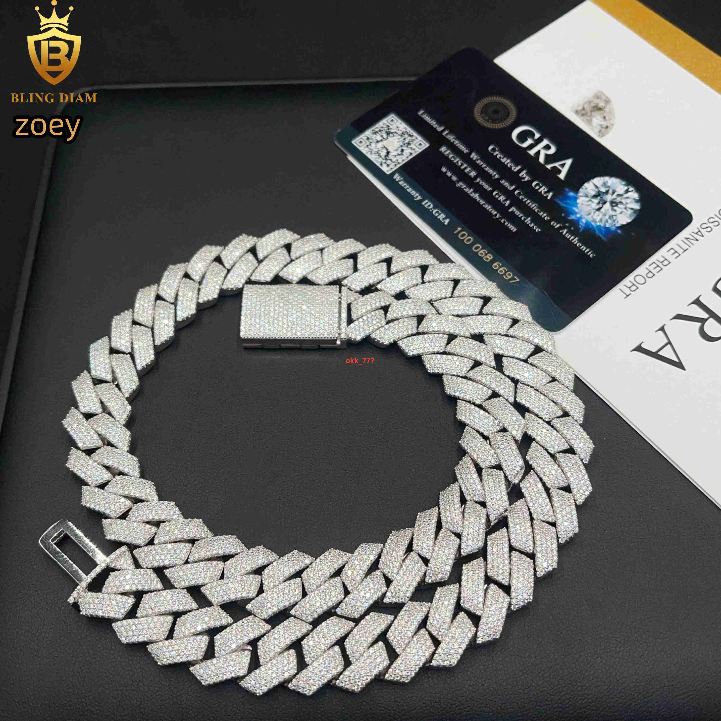 15mm Hip Hop Rapper Jewelry 4 Rows Iced Out High Quality Miami Cuban Link Chain Vvs Moissanite 925 Silver for Men Necklace