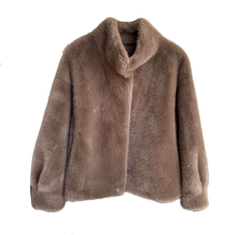 Luxury Mink Fur Loose Stand Collar Fur Coat Women Fashion Winter Outdoor Casual Office Lady All-match Cardigans Woolen Jackets