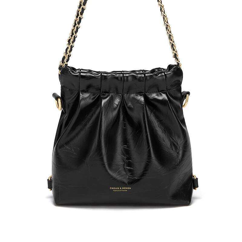 Cnoles Small Crossbody For Women PU Leather Shoulder With Gold-Tone Chain Strap Office Bucket Bag