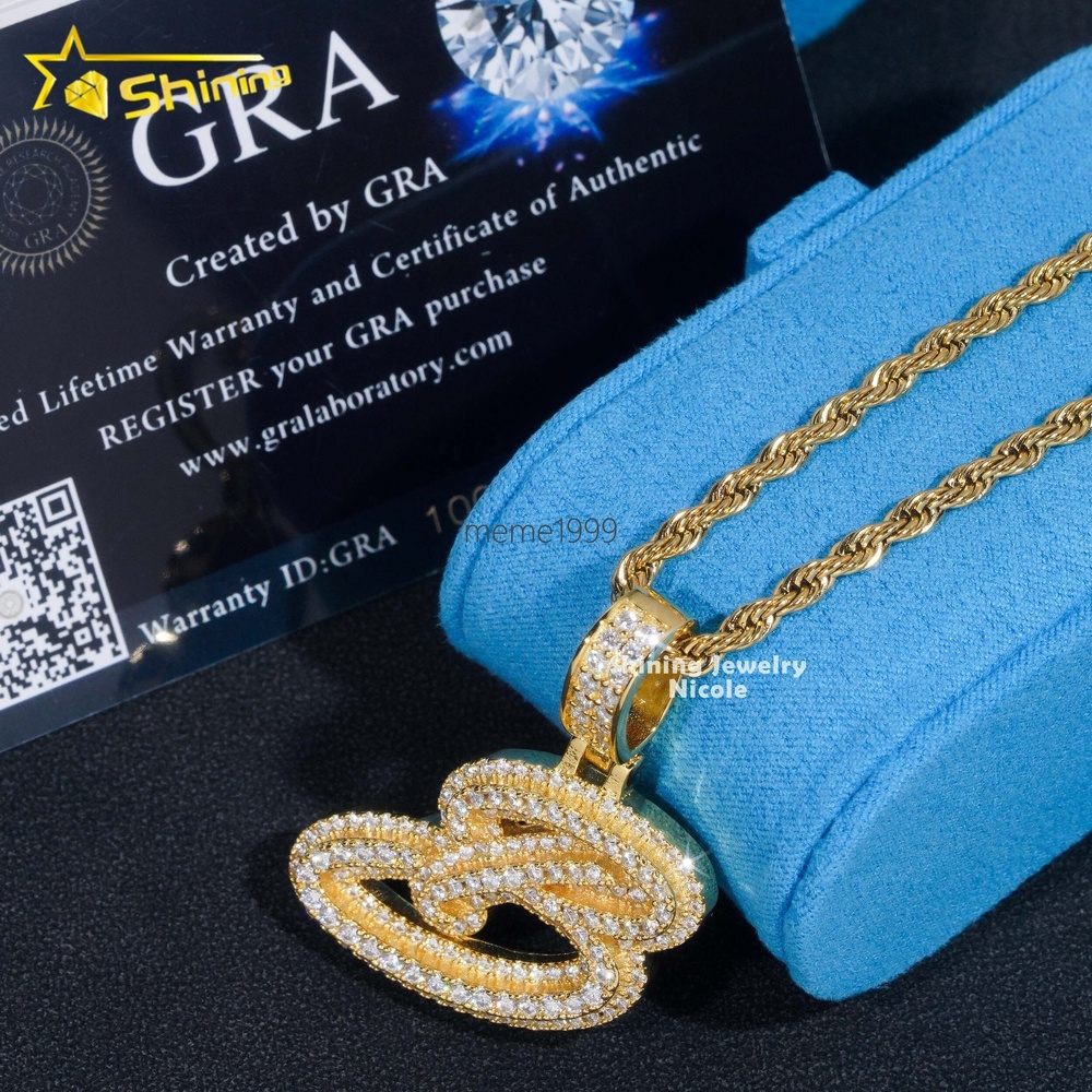 Custom Jewelry High Quality VVS Diamond 925 Silver Iced Out Name Initial B Moissanite Letter Pendant