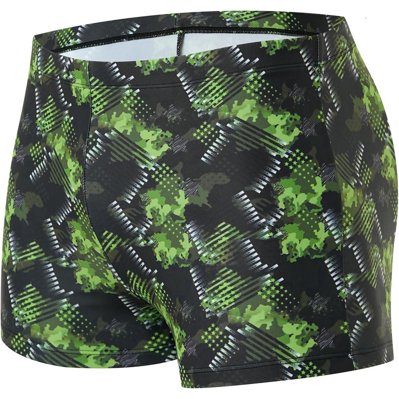 Swimsuits for Swimming,Swim Jammer Men Square Legs UPF50 +, Trunks with Drawstring (Black Green Printed 2XL)