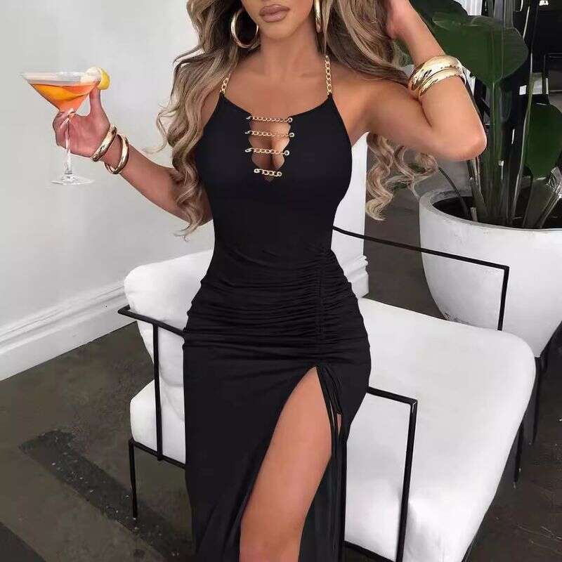 Dresses Chain Hollow Out Split Drawstring Dress