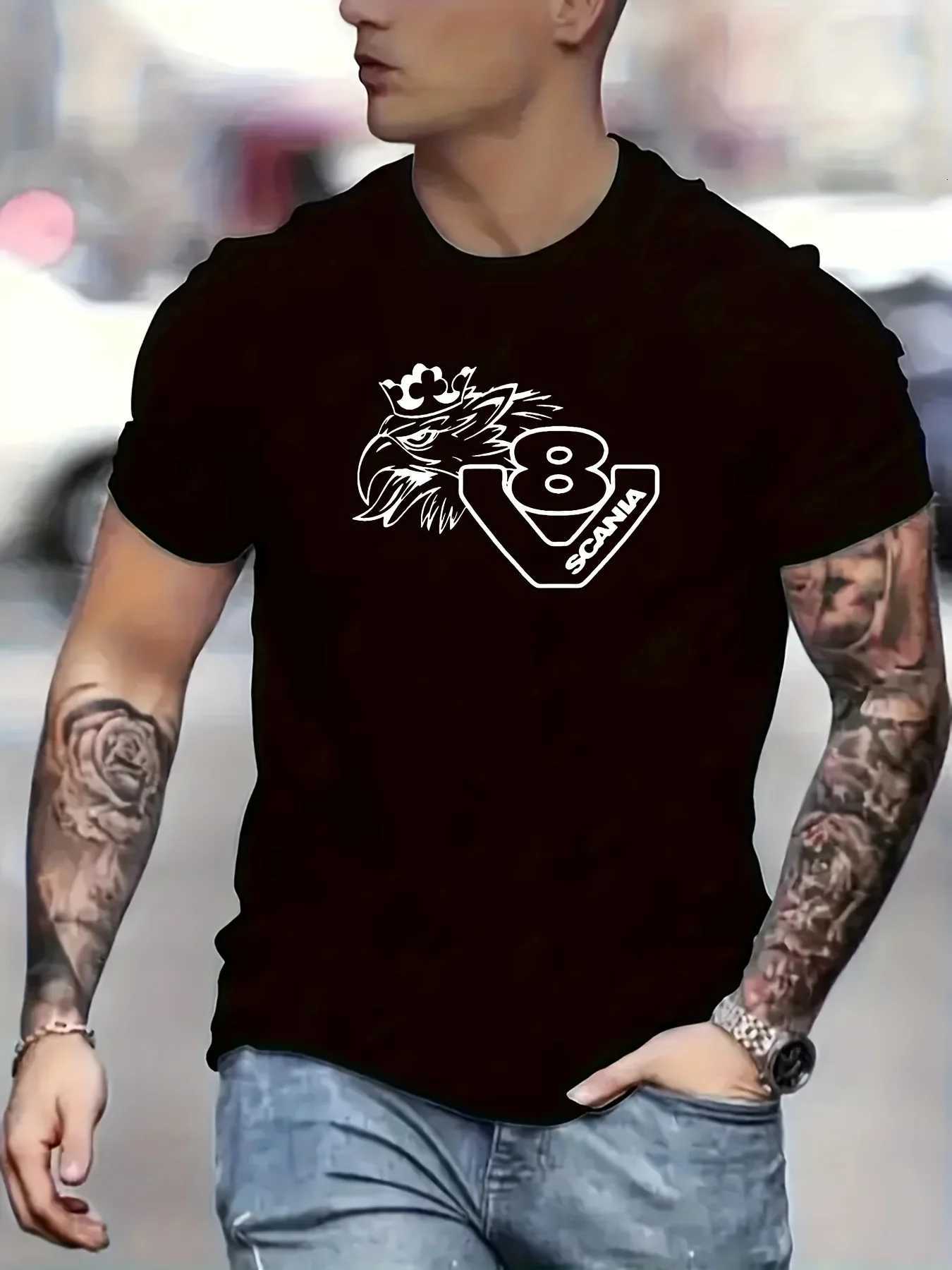 Mens summer 100% pure cotton fashionable casual sports loose fashion pattern printed round neck short sleeved T-shirt top Y250819