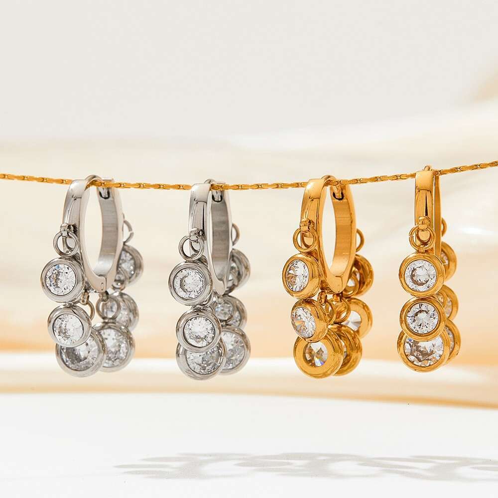 Design Sense Colorful New Zircon Geometric Exquisite Stainless Steel Designer Tassel Earrings for Women