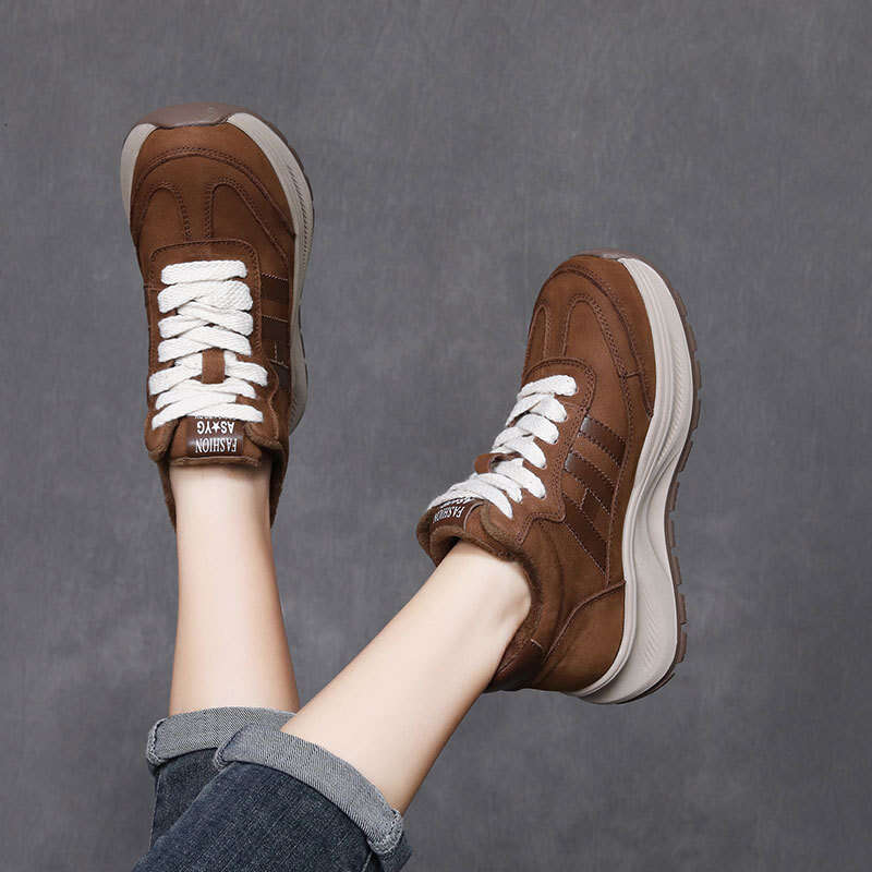 2024 Winter New Top Layer Cowhide High-Top Forrest Gump Shoes Women Korean Style Casual Sneakers with Fleece Lining for Warmth