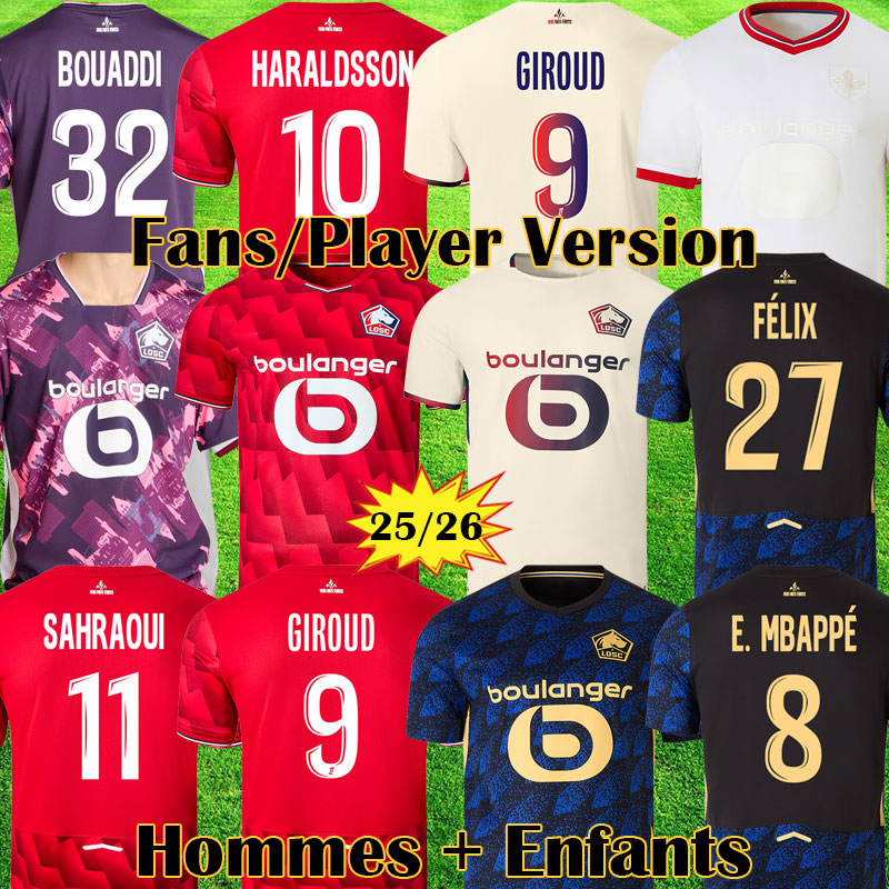 GIROUD LOSC Lille 2025 2026 soccer jerseys 80 Year Anniversary Kit SAHRAOUI MBAPPE football shirt 25 4TH Lille Olympique 80TH maillot Kids Kit ZHEGROVA Equipment