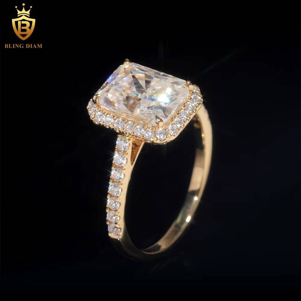 High Quality D Color VVS Moissanite Diamond Fine Jewelry 14K Yellow Gold Engagement Wedding Ring