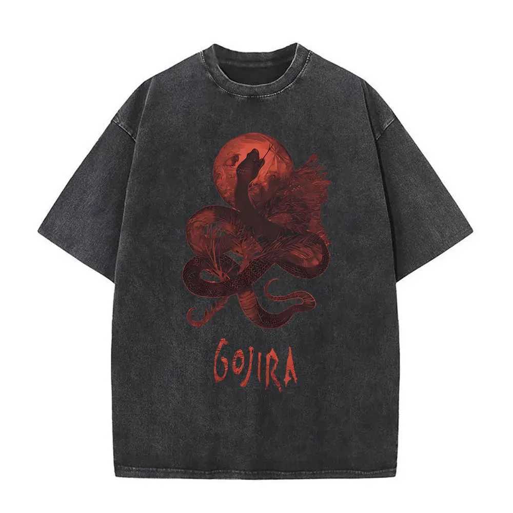 Washed Vintage French Metal Band Gojira The Flesh Alive Album Cover T-shirt Men Women Rock Oversized Tshirt Mens Casual T Shirts Y250819