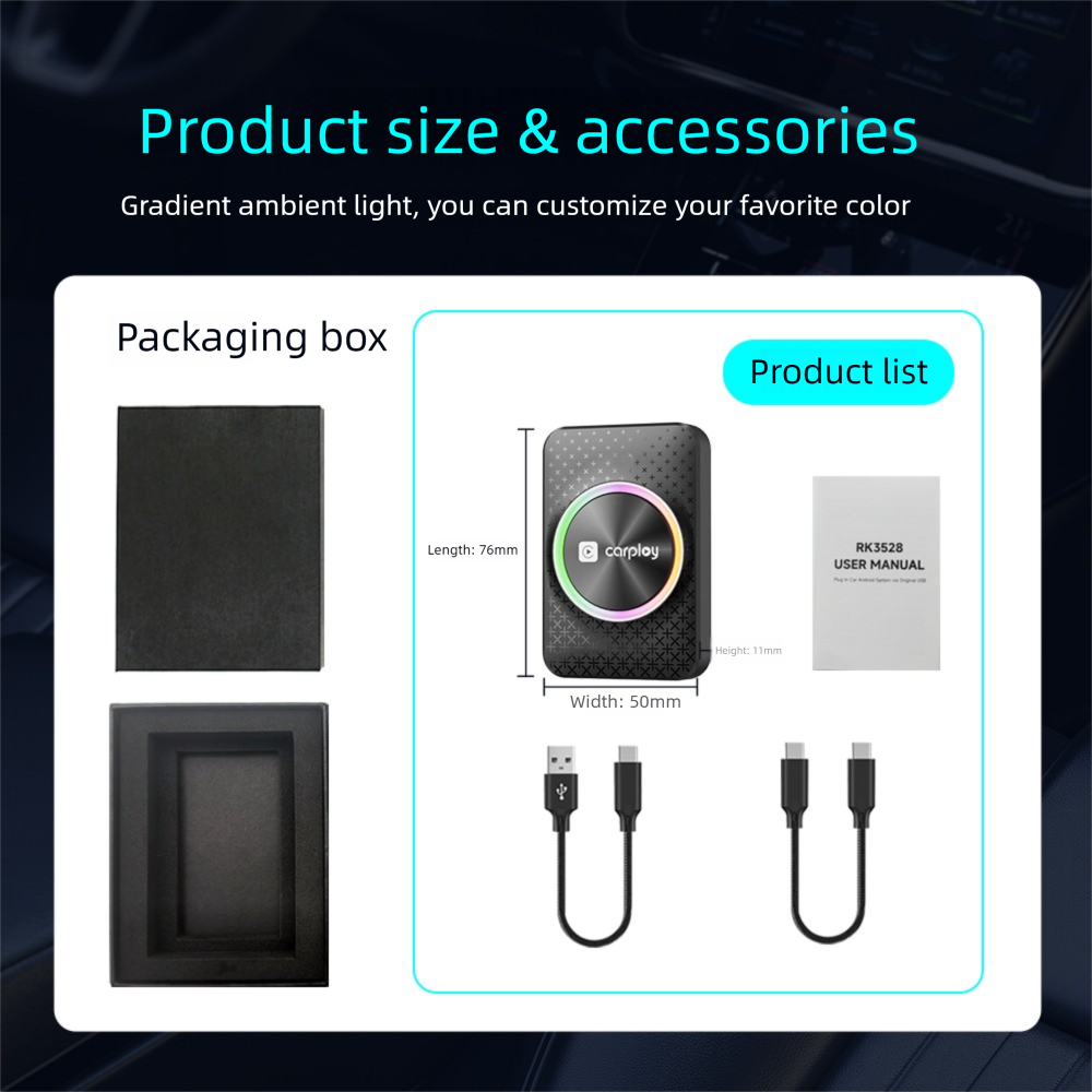 Kowankit Wireless Carplay Android Auto AI Box, Plug & Play Fits Cars,3in1 4+32GB Android 12 Car Play Adapter, RK3528 Chip,USB-Powered, No Delay, Suppo