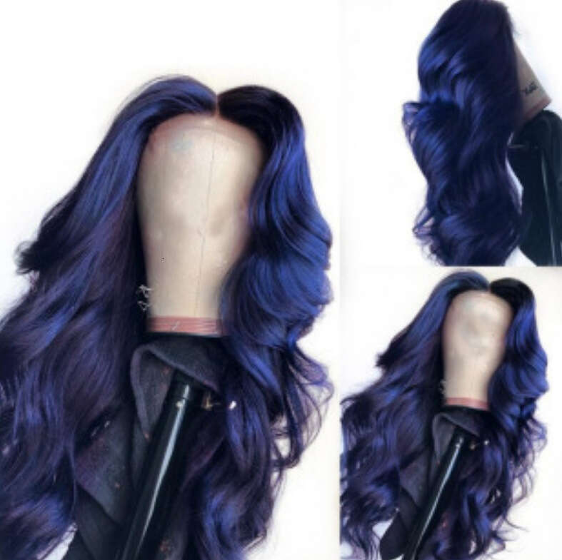 New Women's Blue Middle Part Long Curly with Wig Cap B5