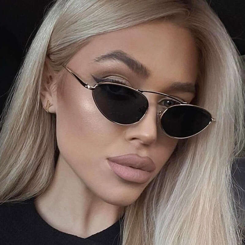 Small Designer Frame UV Protection Trendy Double Bridge Cat Eye New Champagne Color Fashion Sunglasses