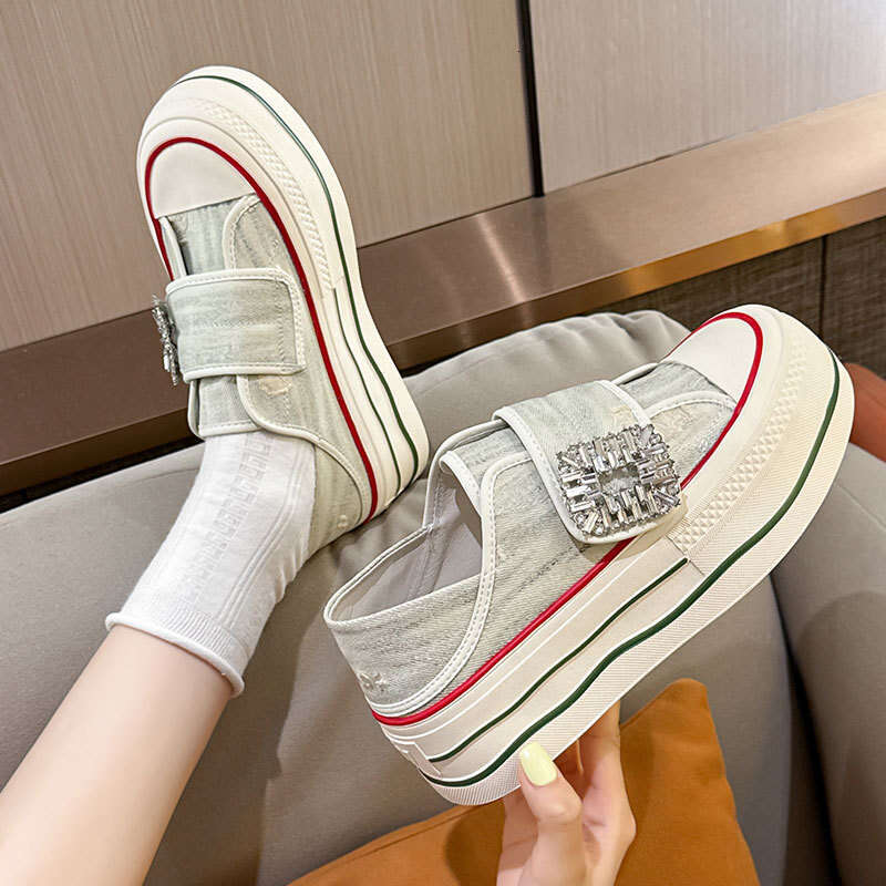 Sparkling Diamond Two-Way Canvas Shoes 2025 Summer New Slip-On Breathable Ins Style Versatile Fashion Casual Sneakers
