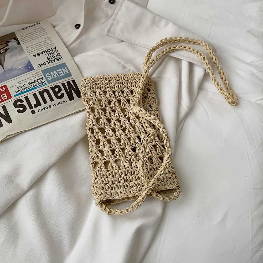 Handmade Woven Straw Rope Crossbody Pouch Female Vintage Mini Straw Bag Beach Single Shoulder Bag Mobile Phone Purse Y250819