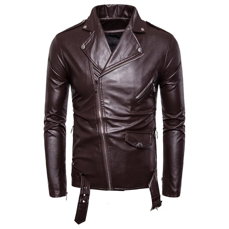 Mens Pu Leather Jacket Lapel Collar Zipper Motorcycle Casual Slim Windproof Coats Punk Rock Thick Blazer Outwear 250815