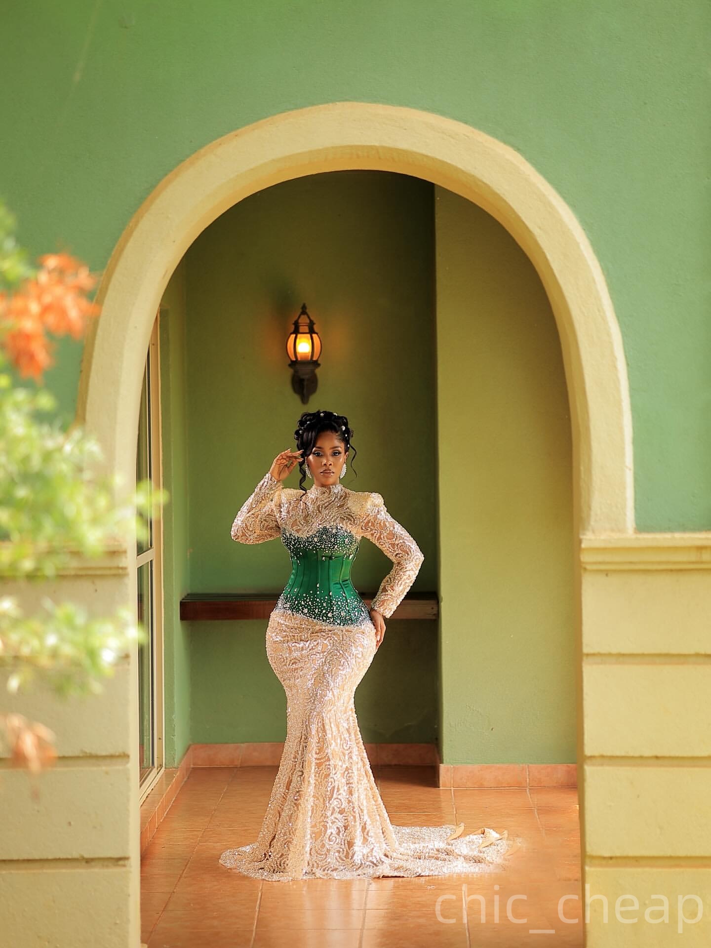 Gold Mermaid Prom Dresses 2025 Illusion Beaded Crystals Full Sleeves Evening Formal Party Second Birthday Engagement Gowns Plus Size Dress For Special