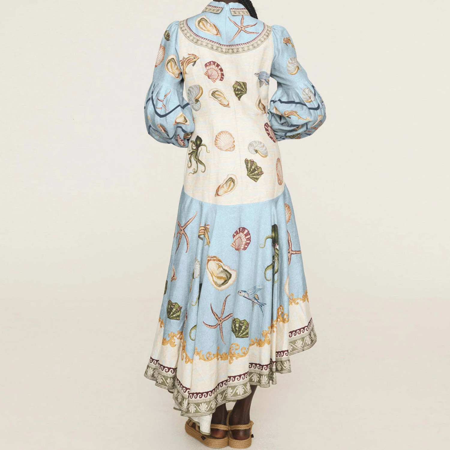 Women Vintage Floral Print Shirt Collar Puff Sleeve Single Breasted Spring Summer Long A Line Cotton Linen Dress 250820