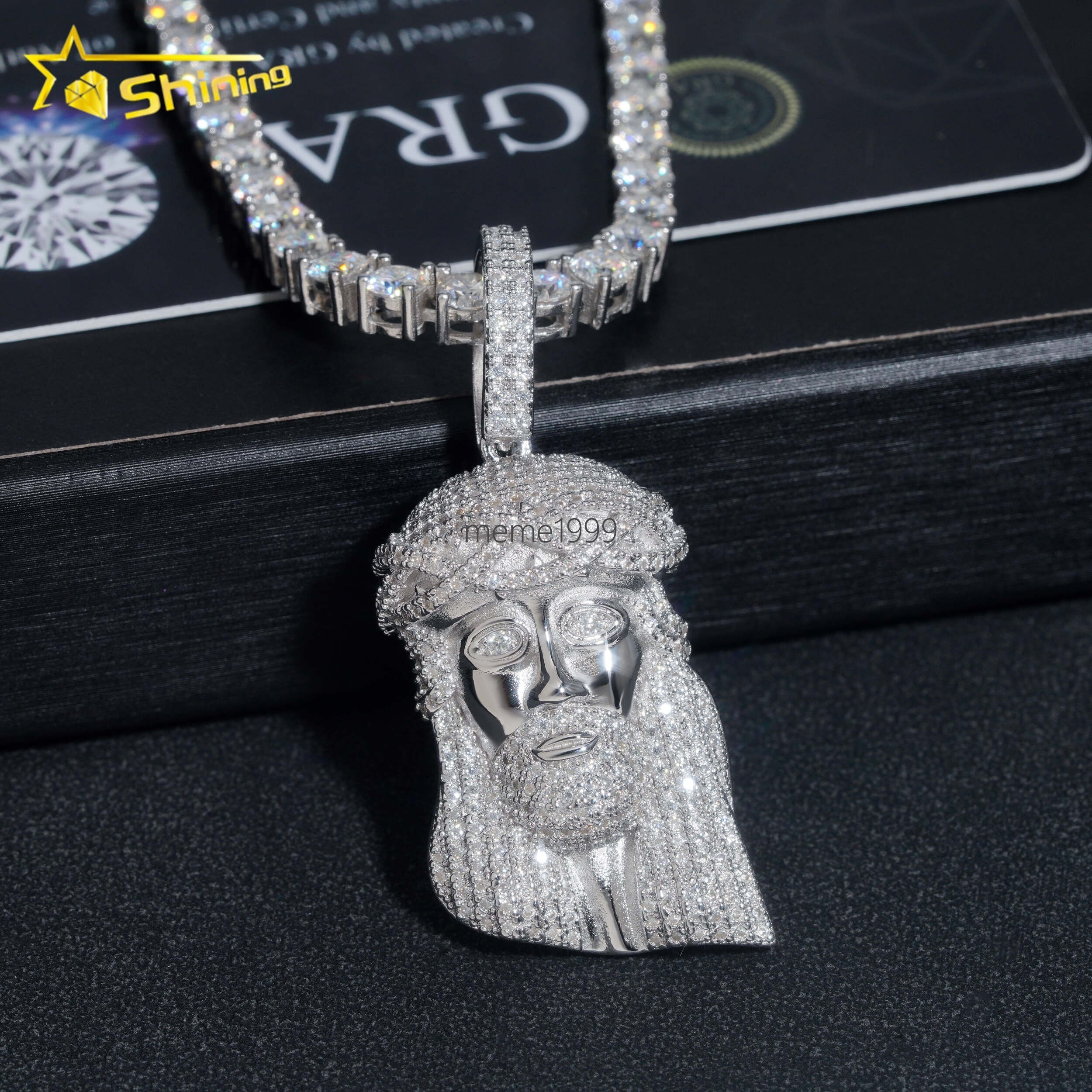 925 Silver Jewelry Hip Hop Ice Out Diamond GRA VVS Cuban Tennis Necklace Chain Custom Mossanite Jesus Pendant