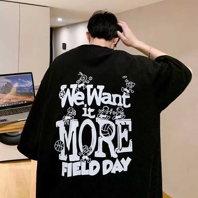 M-8XL Fashion Casual Korean Version Men Short Sleeve T-shirt Popular Style Letter WEW Print Oversized Round Neck T-shirt Y250819
