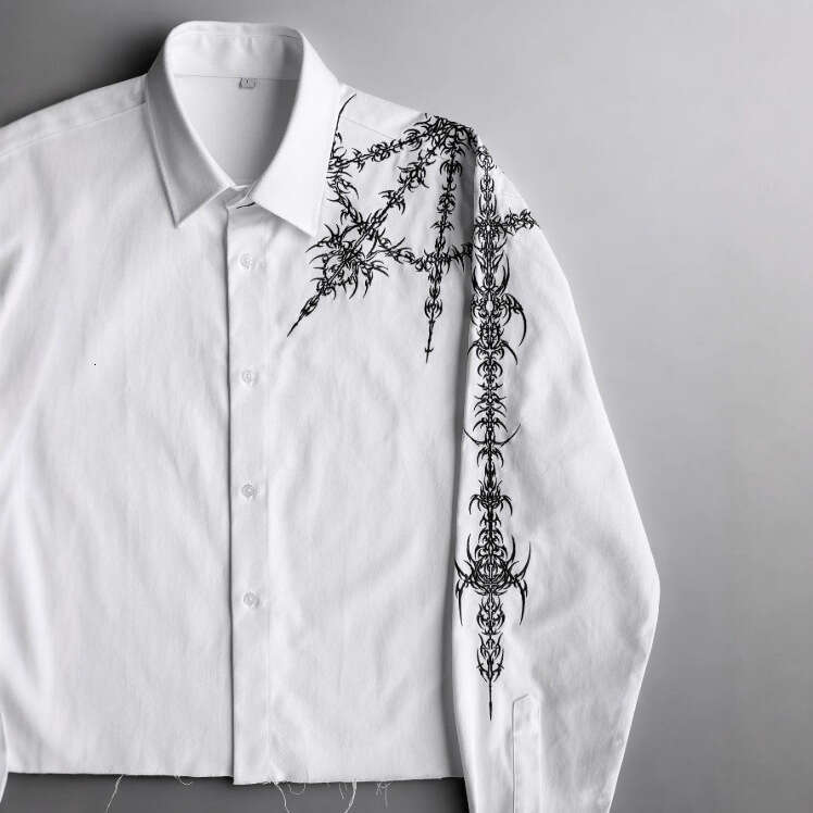 Gothic Dark Style Long Sleeve Shirt For Men High Street Loose Button Trendy Y2k Autumn Top B5