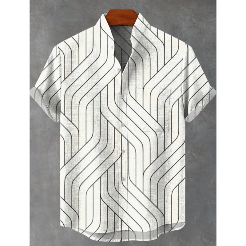 Mens Summer 2025 Comfortable Linen Short Sleeve Shirt Elegant Symmetrical Graphic Pattern Printed Casual Top 250808