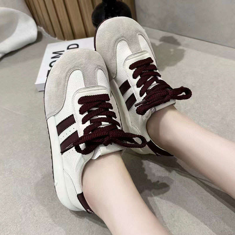 2025 Summer New Women's Casual Sports Flat Mesh German Training Shoes Two Stripes Cute Ugly Big Head Genuine Leather Versatile