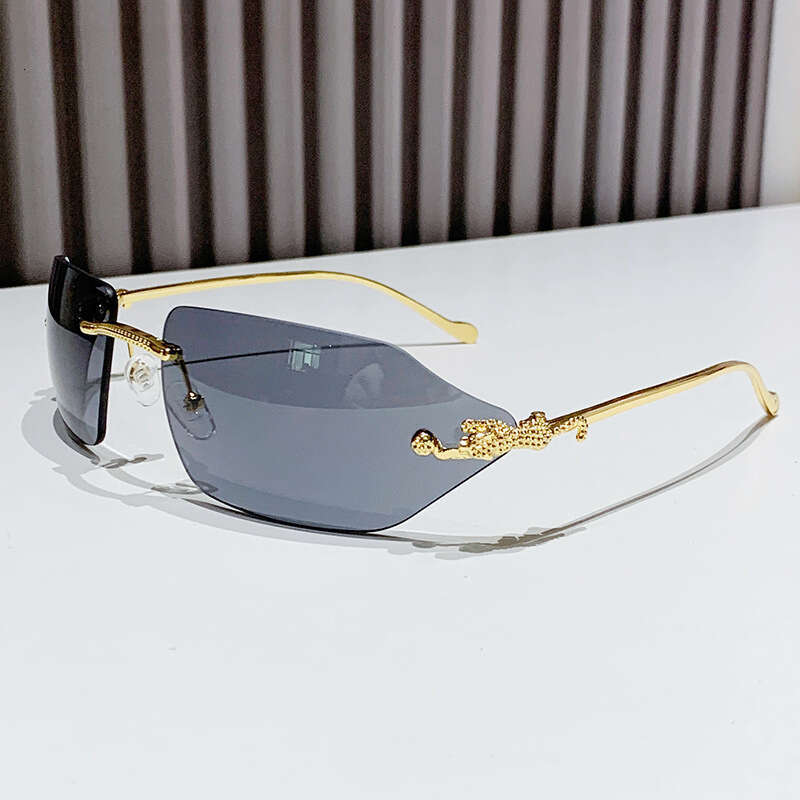 New Cat Designer Eye for Men, High-End Metal Luxury Gold Trendy Rimless Leopard Head Sunglasses