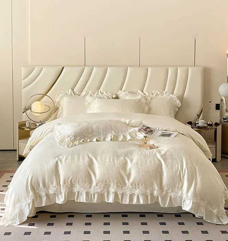 60S High-End Silk Jacquard Bedding Sets Summer Wash Ice Silk Sleeping Naked Quilt Cover Set Twin Full King Size Bedroom Decor Y250819