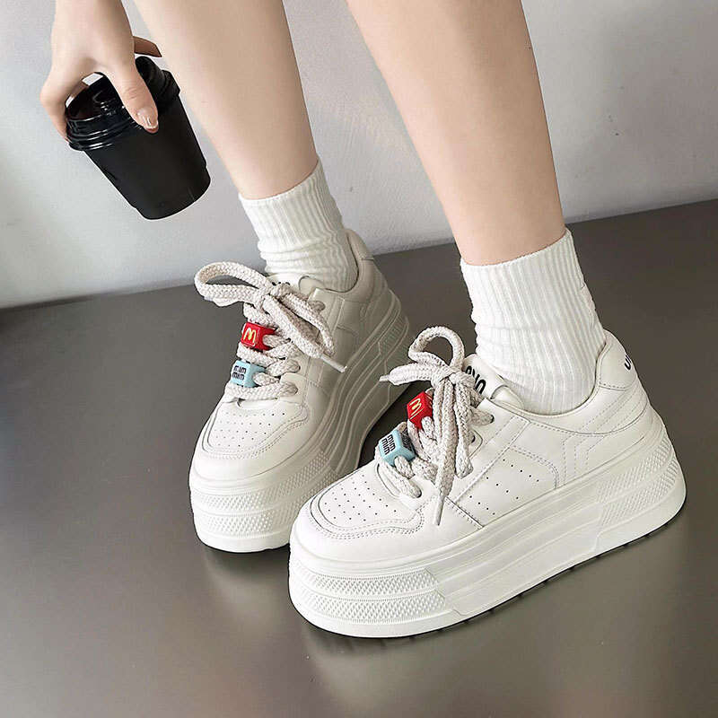 Genuine Leather Foam Dad for Women Spring New Thick Sole Comfortable Casual Versatile Sneakers