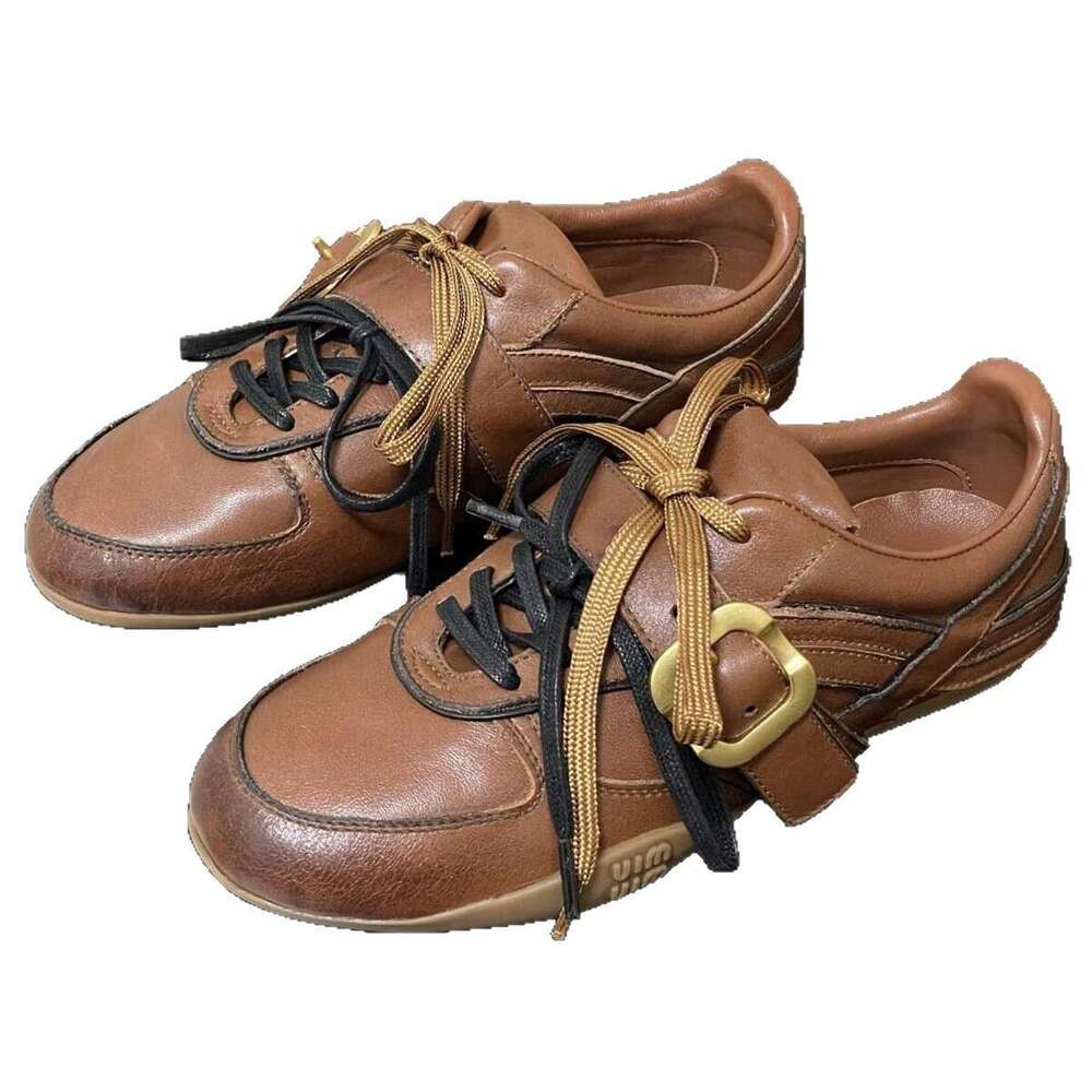 Cowhide Version~ Genuine Leather Niche Vintage Heavy-duty Lace-up Forrest Gump for Women Versatile One-strap Casual German Training Shoes