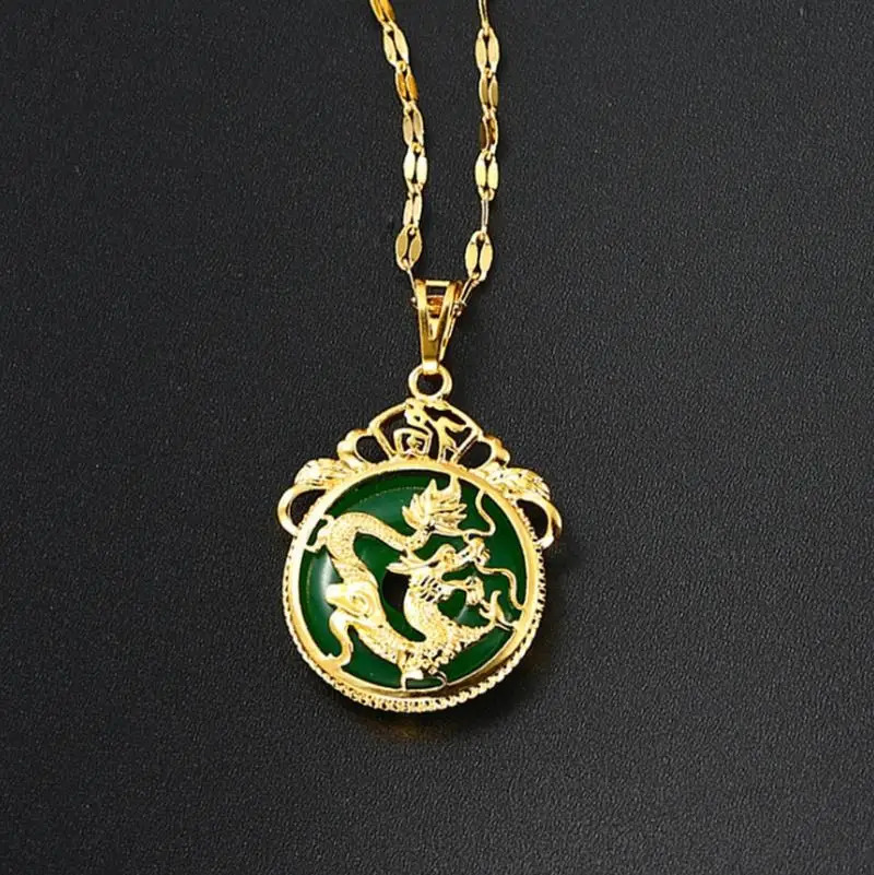 Green Jade Auspicious Domineering Dragon Necklace Mens and Womens Personalized Lucky Amulet Jewelry Accessories 250818