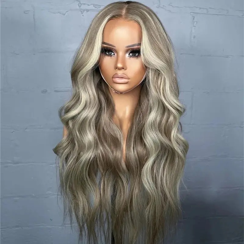 Silver Grey Human Hair Wig Body Wave 13x4 HD Transparent Lace Front Wig Pre Plucked 180% Density Glueless Lace Frontal Wig Ready To Wear Synthetic