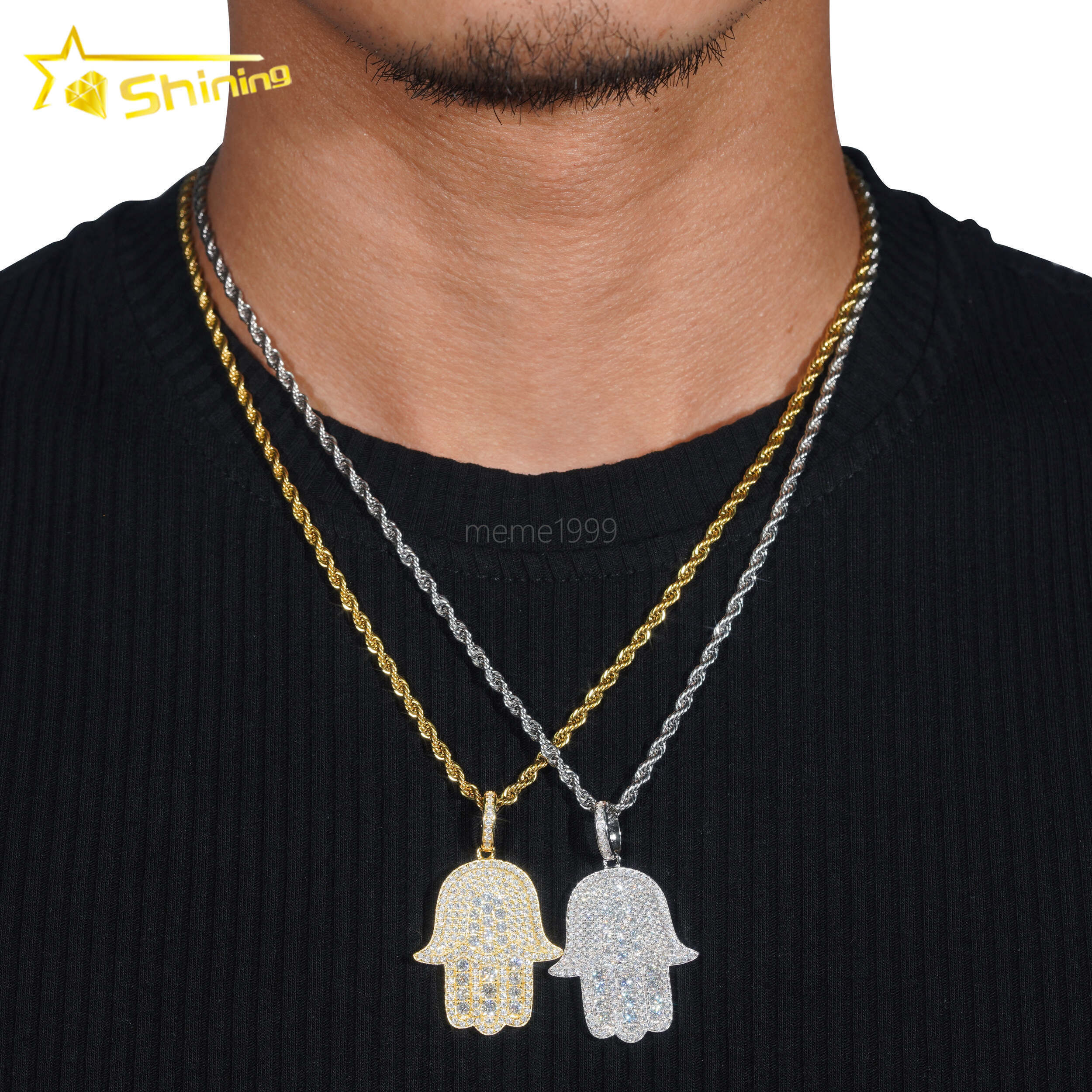 Wholesale Price Iced Out Hamsa Hand 925 Sterling Silver Hip Hop Men VVS Moissanite Pendant