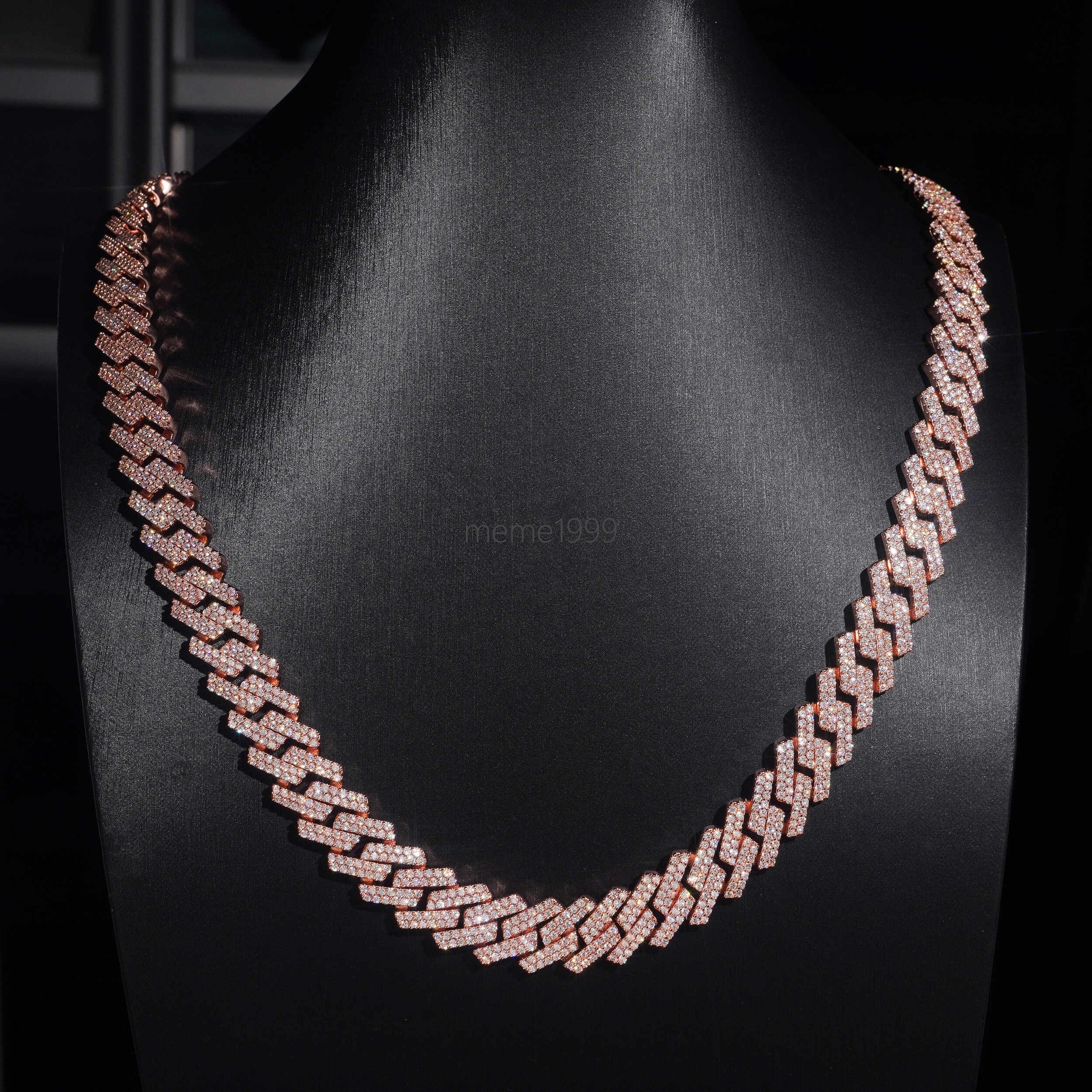 Rose Gold Plated 13MM Cuban Link Necklace VVS Moissanite Diamond Hip Hop Jewelry Necklace