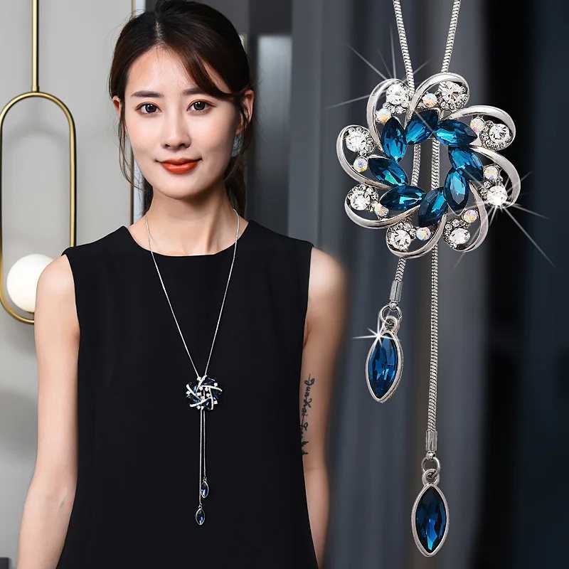 Long Fashion Flower Black Rose Necklace Sweater Chain Metal Crystal Pendant Necklaces Adjustable G250820bo Z250910