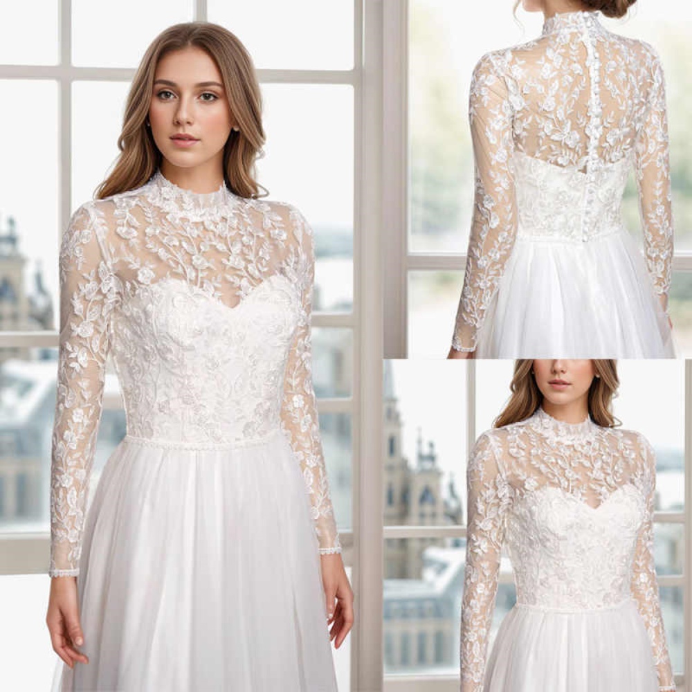Elegant Bridal Wraps Wedding Jackets Floral Appliques High Neck Long Sleeves Jacket Shawl Coats Bridal Accessories