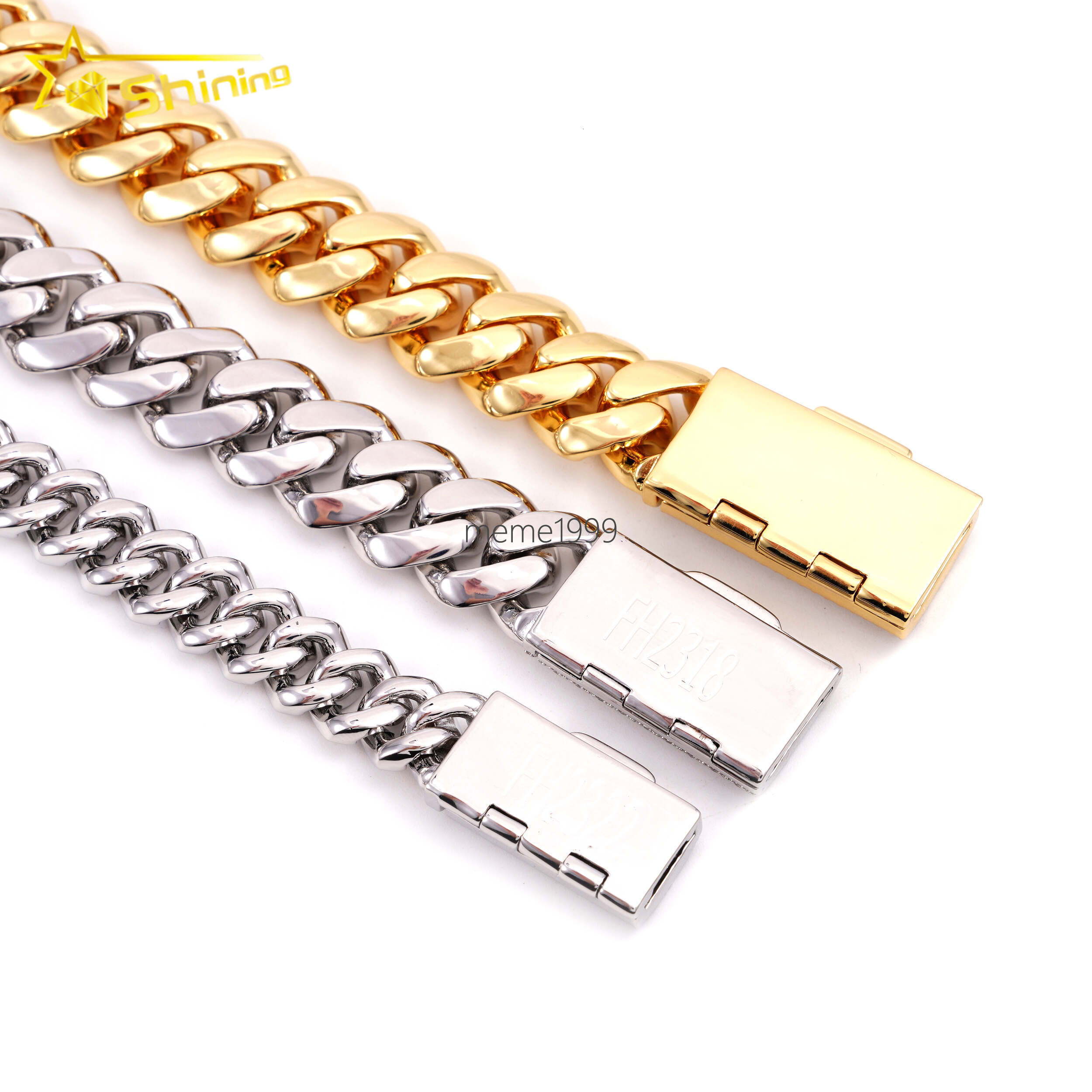 Hip Hop Jewelry Men Fashion Necklace 18K Gold Plated 12MM 14MM 16MM 18MM Width Brass moissanite Miami Cuban Link Chain